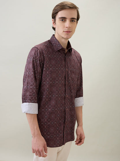 Colorplus Men Maroon Printed Regular Fit Cotton Full Sleeve Casual Shirt