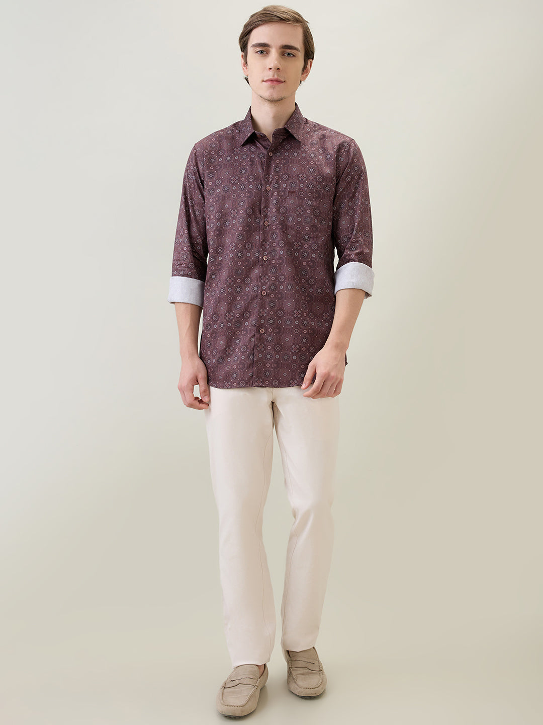 Colorplus Men Maroon Printed Regular Fit Cotton Full Sleeve Casual Shirt