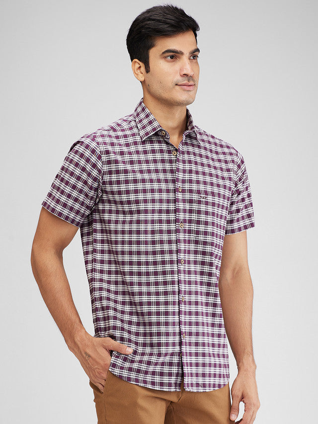 Colorplus Purple Checks Regular Fit Cotton Casual Shirt