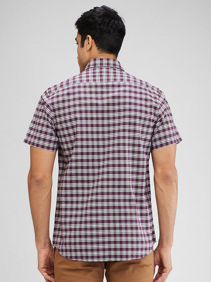 Colorplus Purple Checks Regular Fit Cotton Casual Shirt