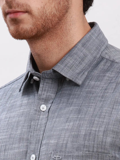Colorplus Men Grey Tailored Fit Solid Cotton Half Sleeve Shirts