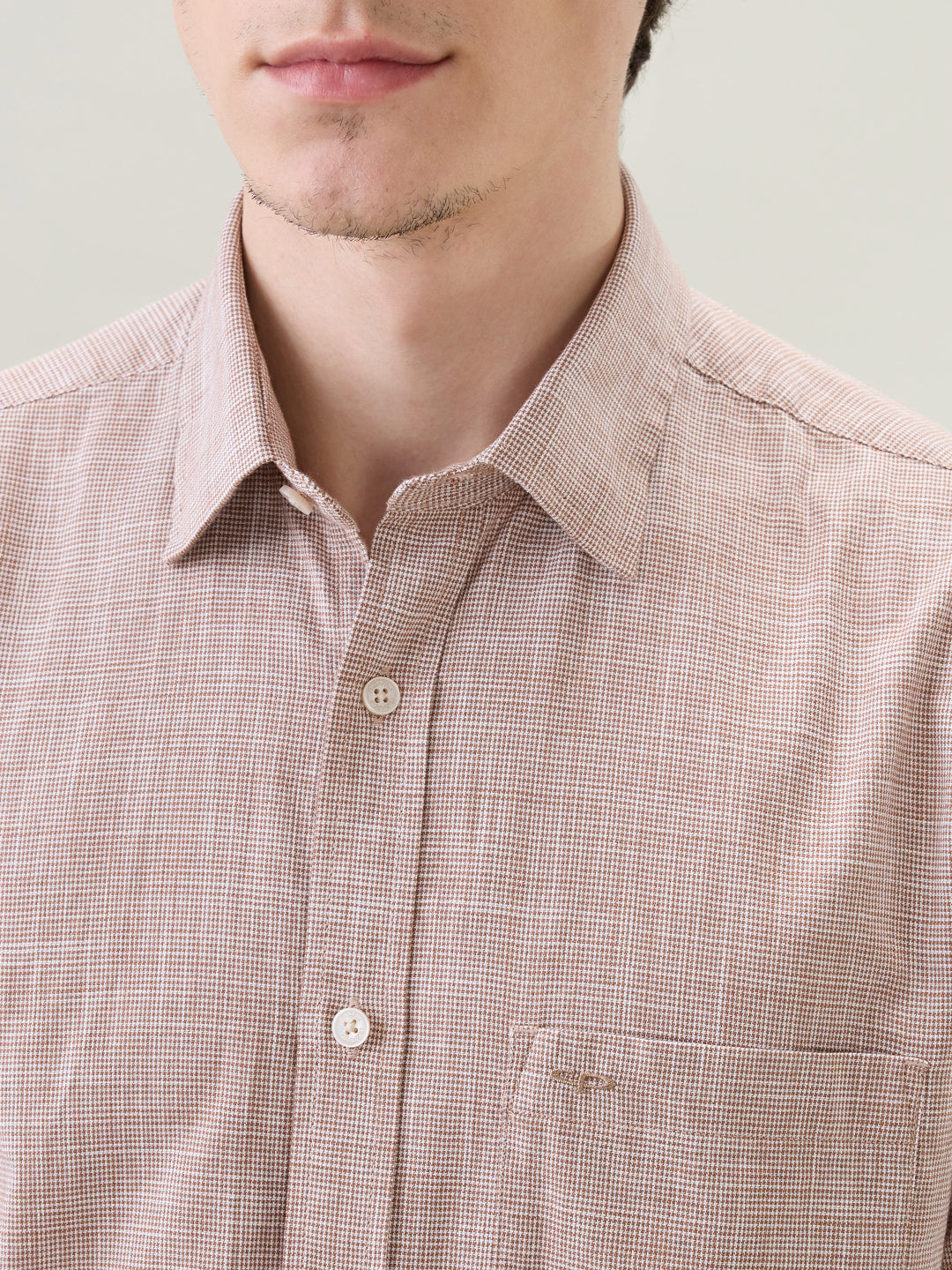 Colorplus Men Brown Dobby Regular Fit Cotton Half Sleeve Casual Shirt