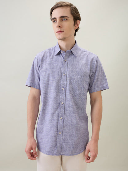 Colorplus Men Purple Dobby Regular Fit Cotton Half Sleeve Casual Shirt