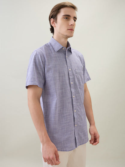 Colorplus Men Purple Dobby Regular Fit Cotton Half Sleeve Casual Shirt