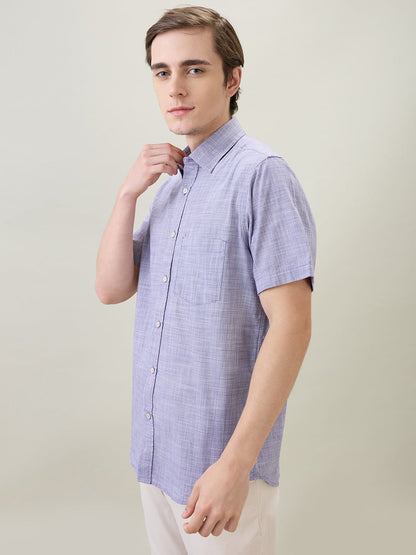 Colorplus Men Purple Dobby Regular Fit Cotton Half Sleeve Casual Shirt