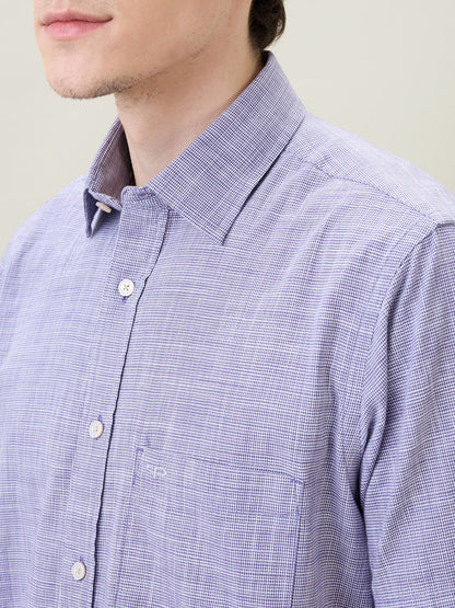 Colorplus Men Purple Dobby Regular Fit Cotton Half Sleeve Casual Shirt