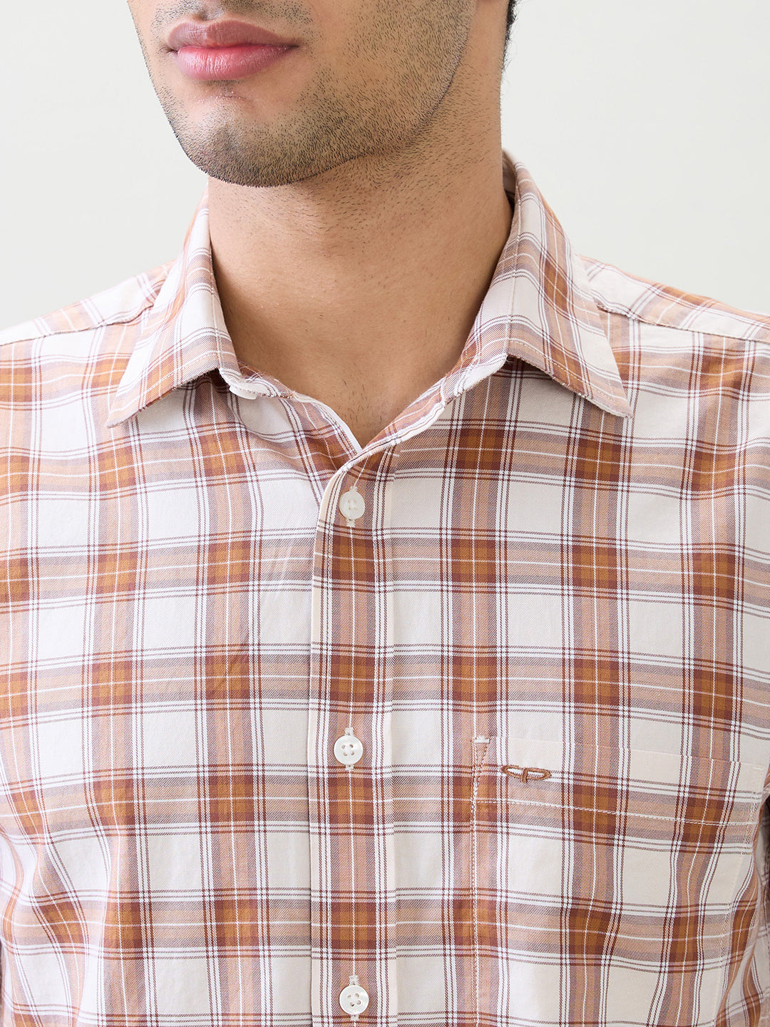 Colorplus Men Brown Checks Regular Fit Cotton Half Sleeve Casual Shirt