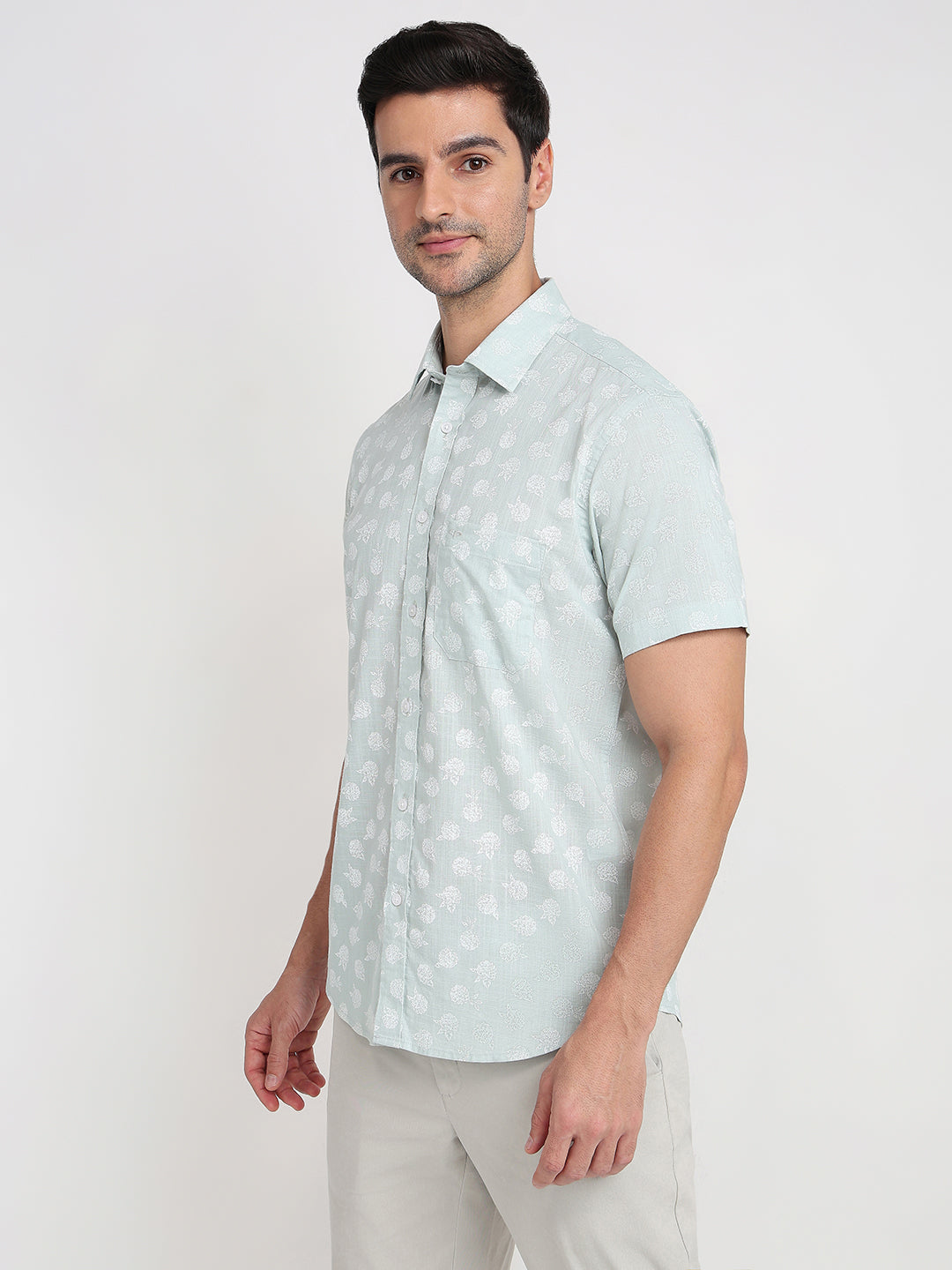 Colorplus Men Green Printed Regular Fit Cotton Half Sleeve Casual Shirt