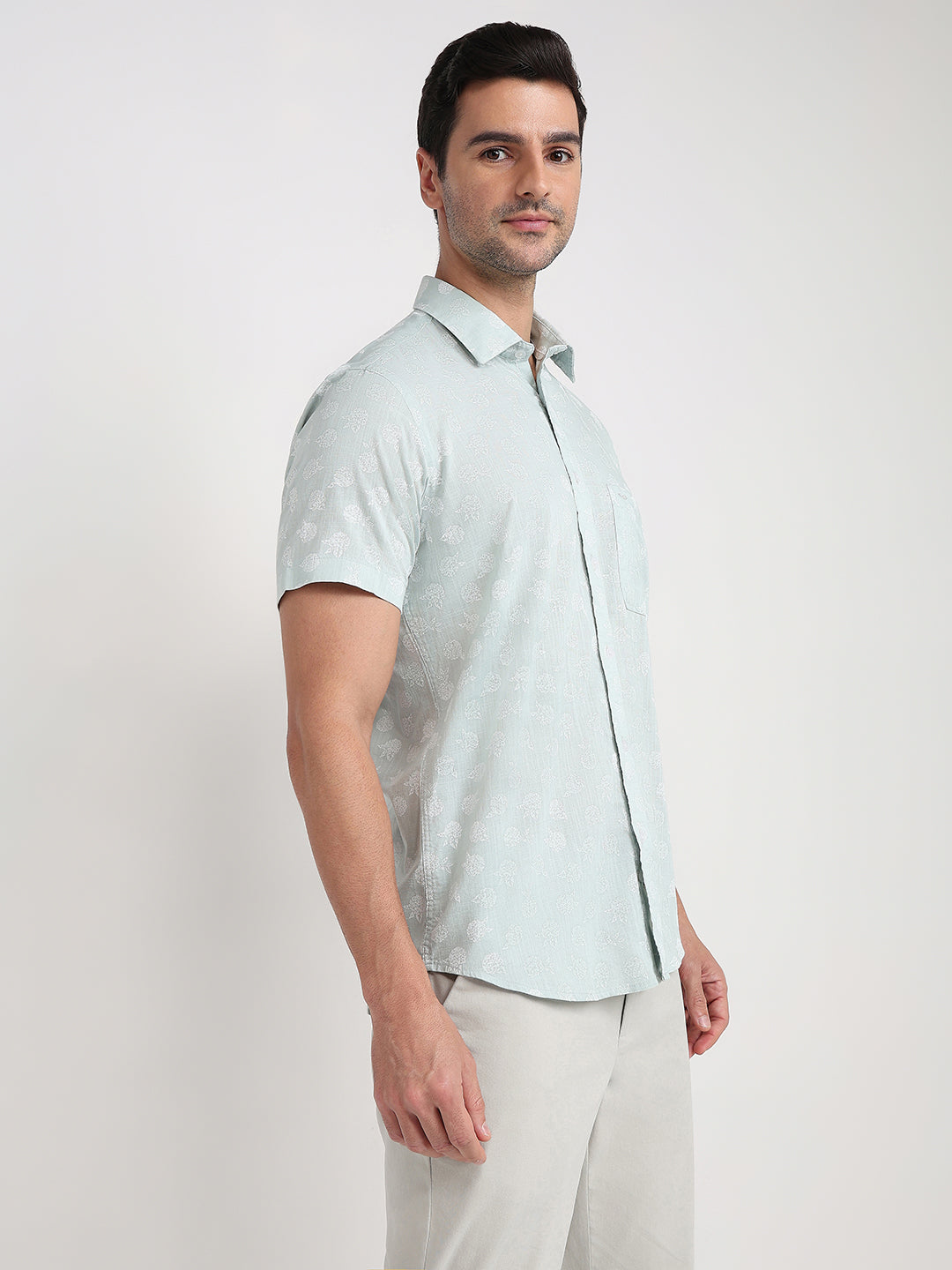 Colorplus Men Green Printed Regular Fit Cotton Half Sleeve Casual Shirt