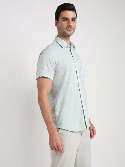 Colorplus Men Green Printed Regular Fit Cotton Half Sleeve Casual Shirt