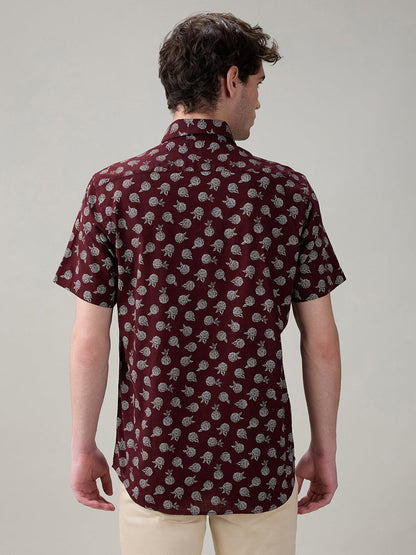 Colorplus Men Brown Printed Regular Fit Cotton Half Sleeve Casual Shirt