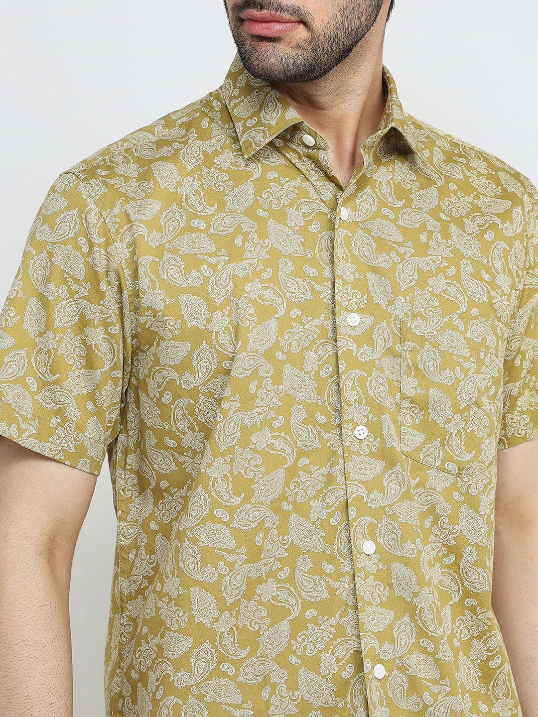 Colorplus Men Green Printed Regular Fit Cotton Half Sleeve Casual Shirt