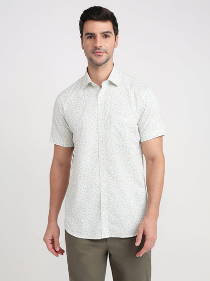 Colorplus Men Brown Printed Regular Fit Cotton Half Sleeve Casual Shirt