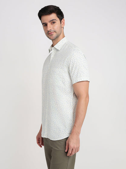 Colorplus Men Brown Printed Regular Fit Cotton Half Sleeve Casual Shirt