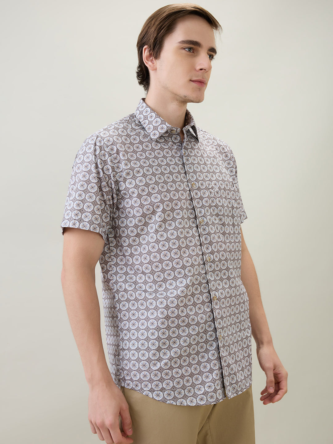 Colorplus Men Brown Printed Regular Fit Cotton Half Sleeve Casual Shirt