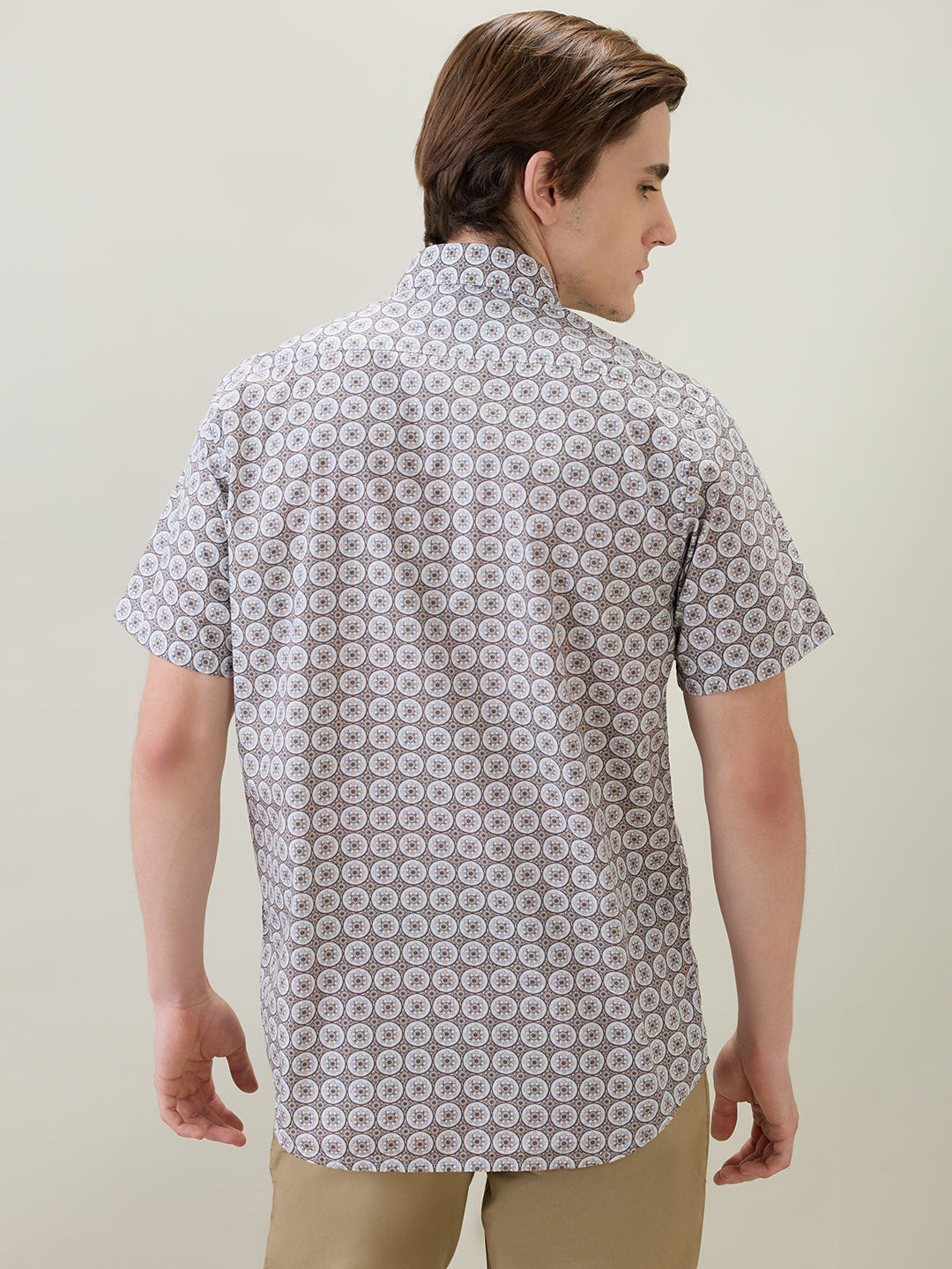 Colorplus Men Brown Printed Regular Fit Cotton Half Sleeve Casual Shirt