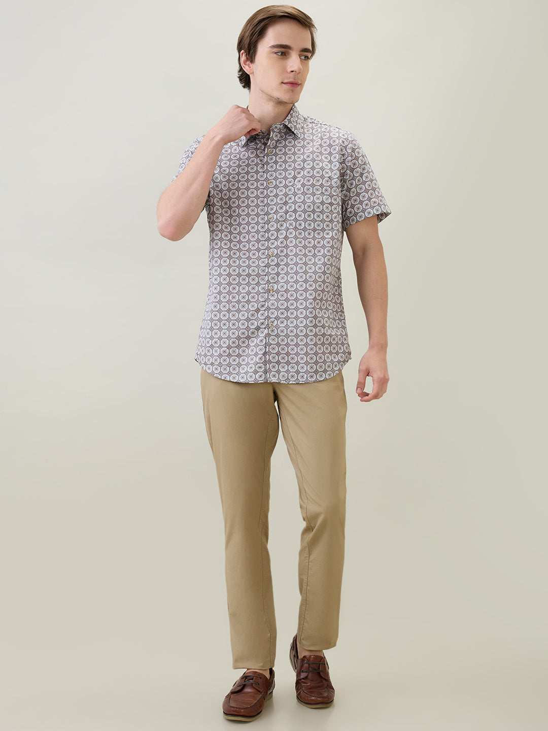 Colorplus Men Brown Printed Regular Fit Cotton Half Sleeve Casual Shirt