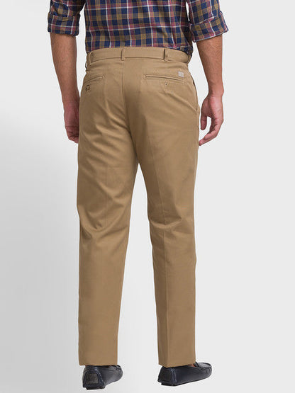 Colorplus Men Brown Solid Piece Dyed Custom Fit Cotton Trouser