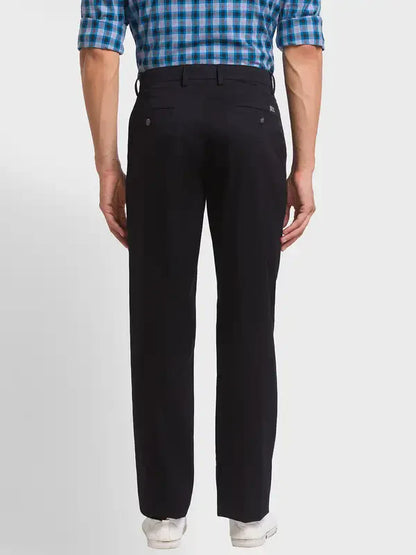 Men Black Custom Fit Solid Piece Dyed Cotton Trouser