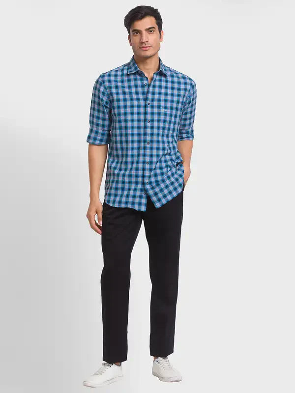 Men Black Custom Fit Solid Piece Dyed Cotton Trouser