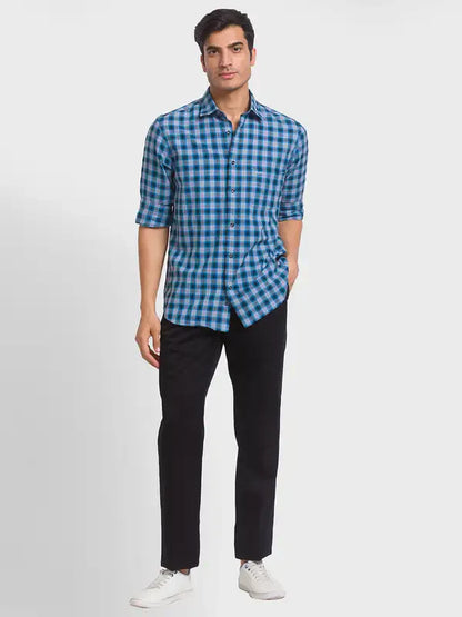 Men Black Custom Fit Solid Piece Dyed Cotton Trouser