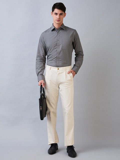 Colorplus Men Brown Solid Comfort Fit Cotton Trouser