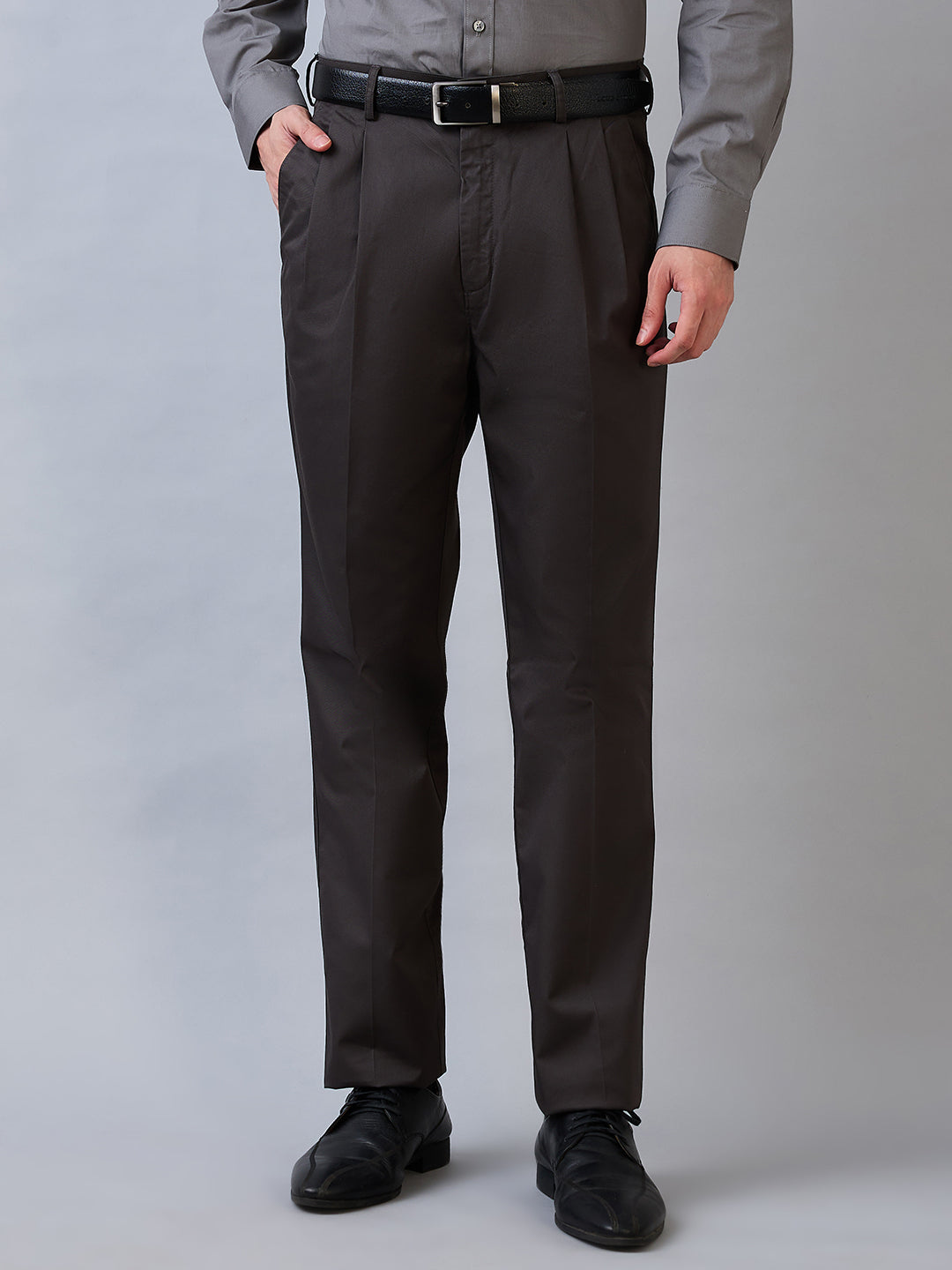 ColorPlus Men Grey Solid Comfort Fit Cotton Trouser