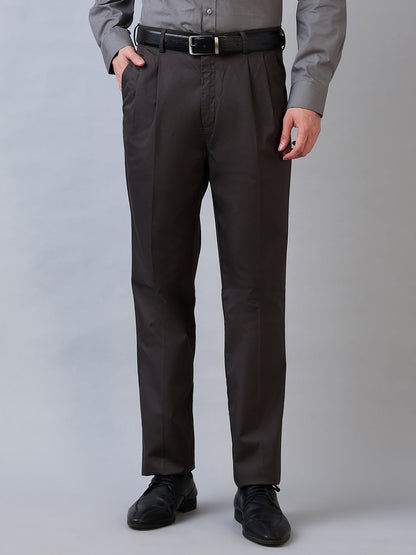 ColorPlus Men Grey Solid Comfort Fit Cotton Trouser