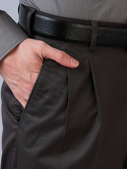 ColorPlus Men Grey Solid Comfort Fit Cotton Trouser