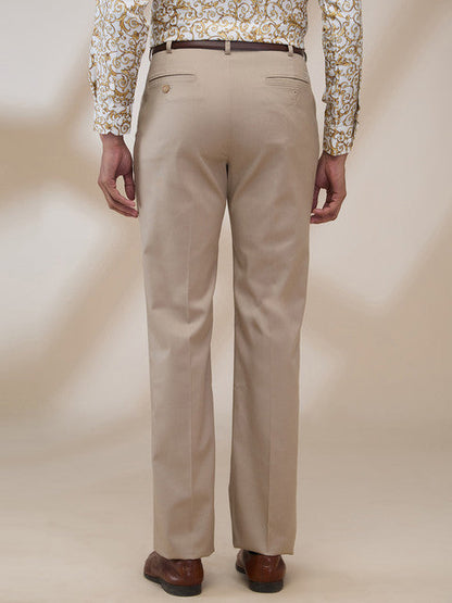 Colorplus Men Khaki Solid Piece Dyed Comfort Fit Cotton Trouser