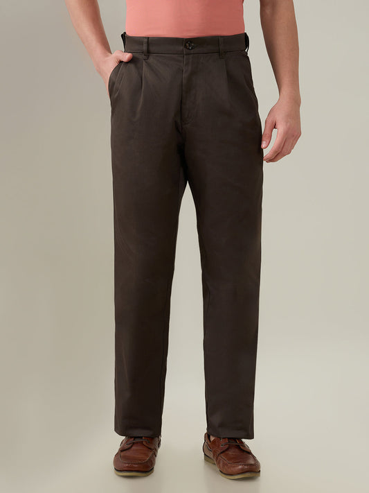 Colorplus Men Brown Twill Comfort Fit Cotton Trouser