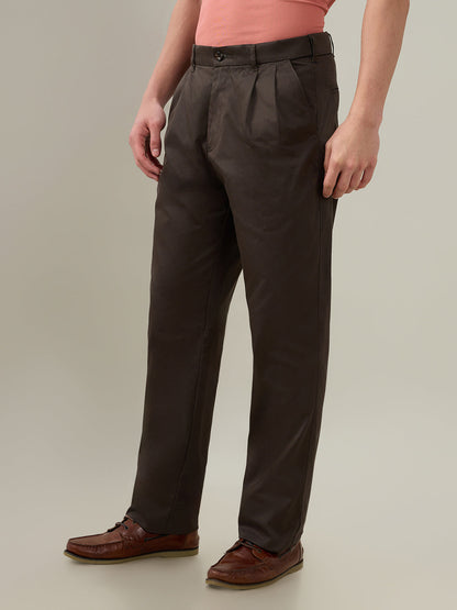 Colorplus Men Brown Twill Comfort Fit Cotton Trouser