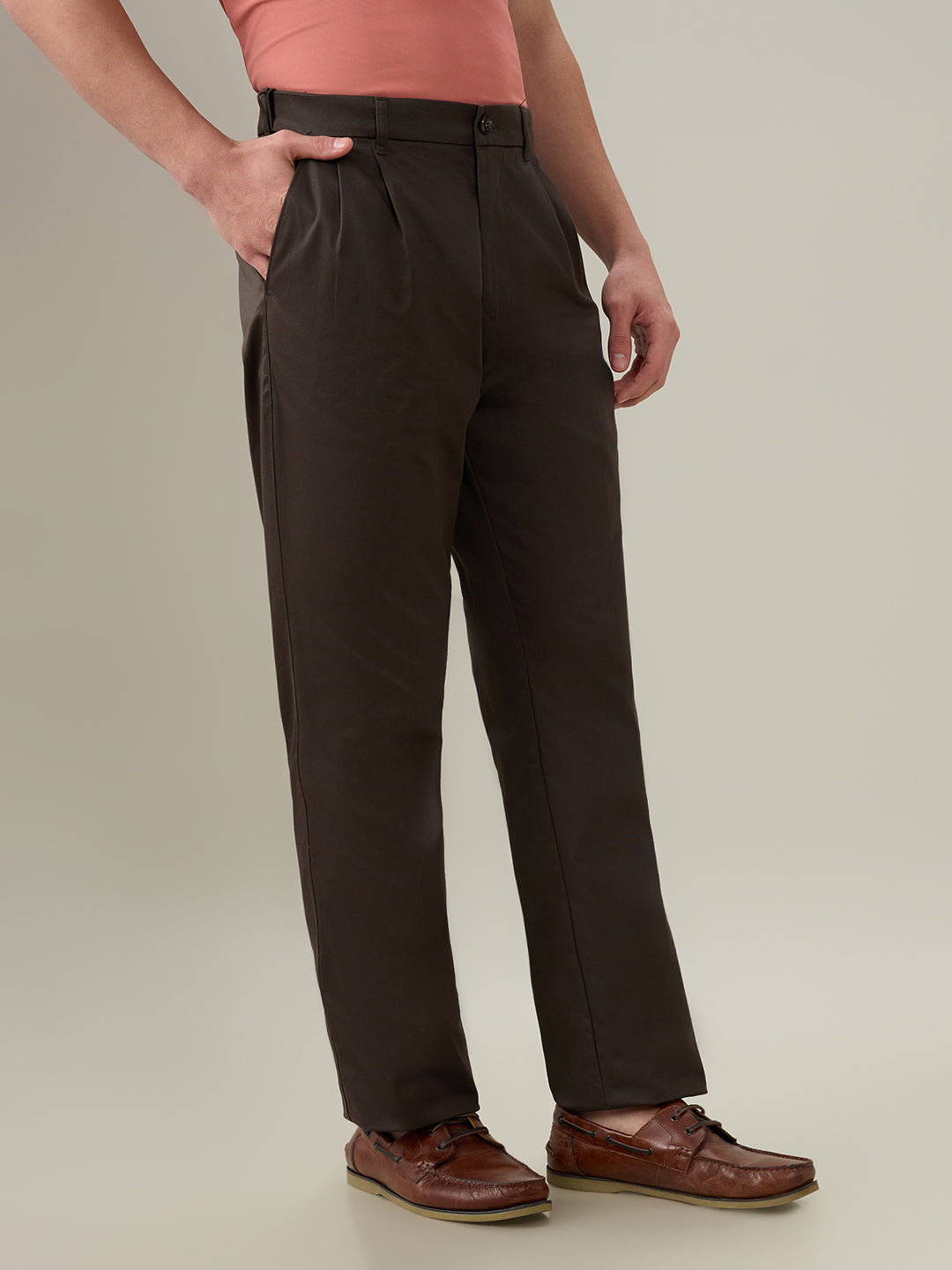 Colorplus Men Brown Twill Comfort Fit Cotton Trouser