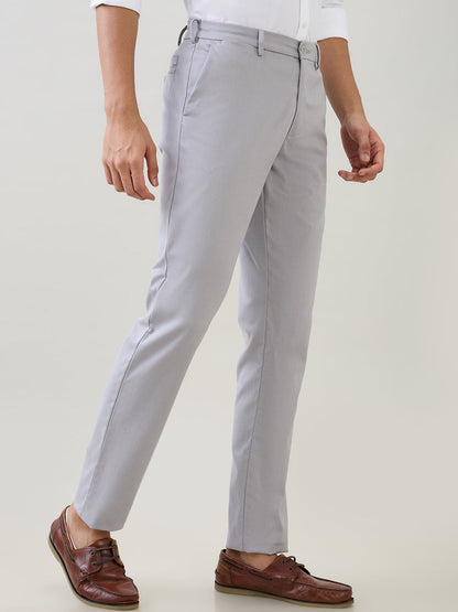 Colorplus Men Grey Dobby Tapered Fit Cotton Blend Trouser