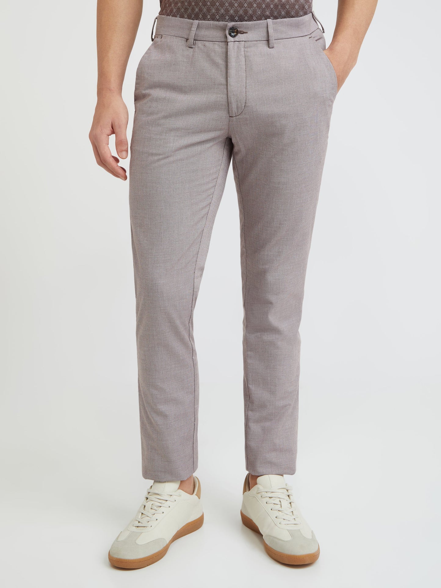 Men Brown Contemporary Fit Yarn Dyed Polyester Blend Trouser