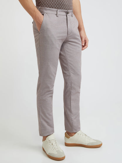 Men Brown Contemporary Fit Yarn Dyed Polyester Blend Trouser