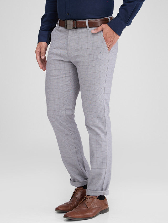 Colorplus Grey Checks Contemporary Fit Cotton Blend Trouser
