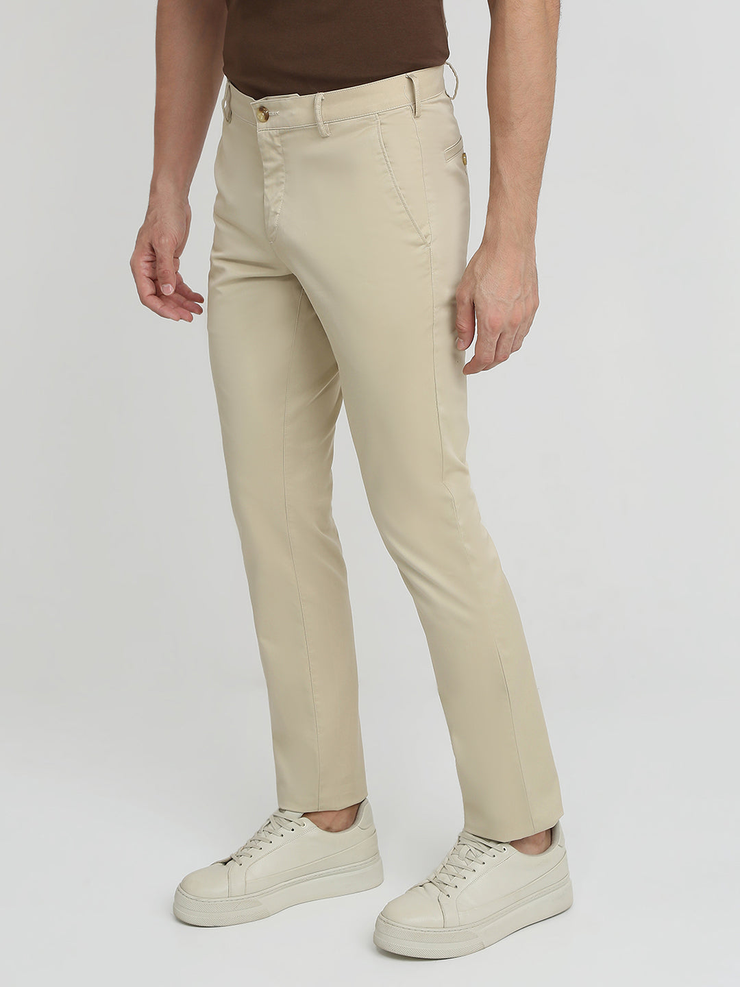 Colorplus Men Brown Twill Slim Fit Cotton Trouser