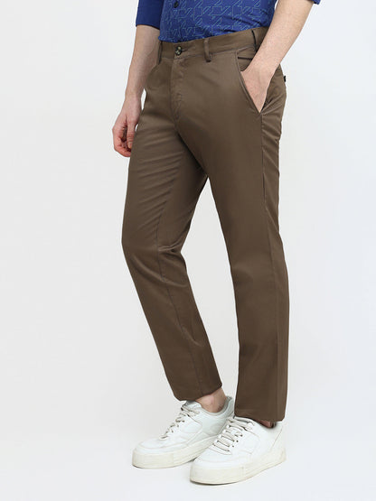 Colorplus Men Brown Twill Slim Fit Cotton Trouser