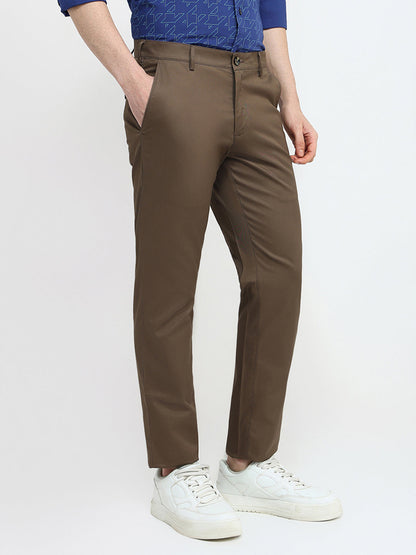 Colorplus Men Brown Twill Slim Fit Cotton Trouser