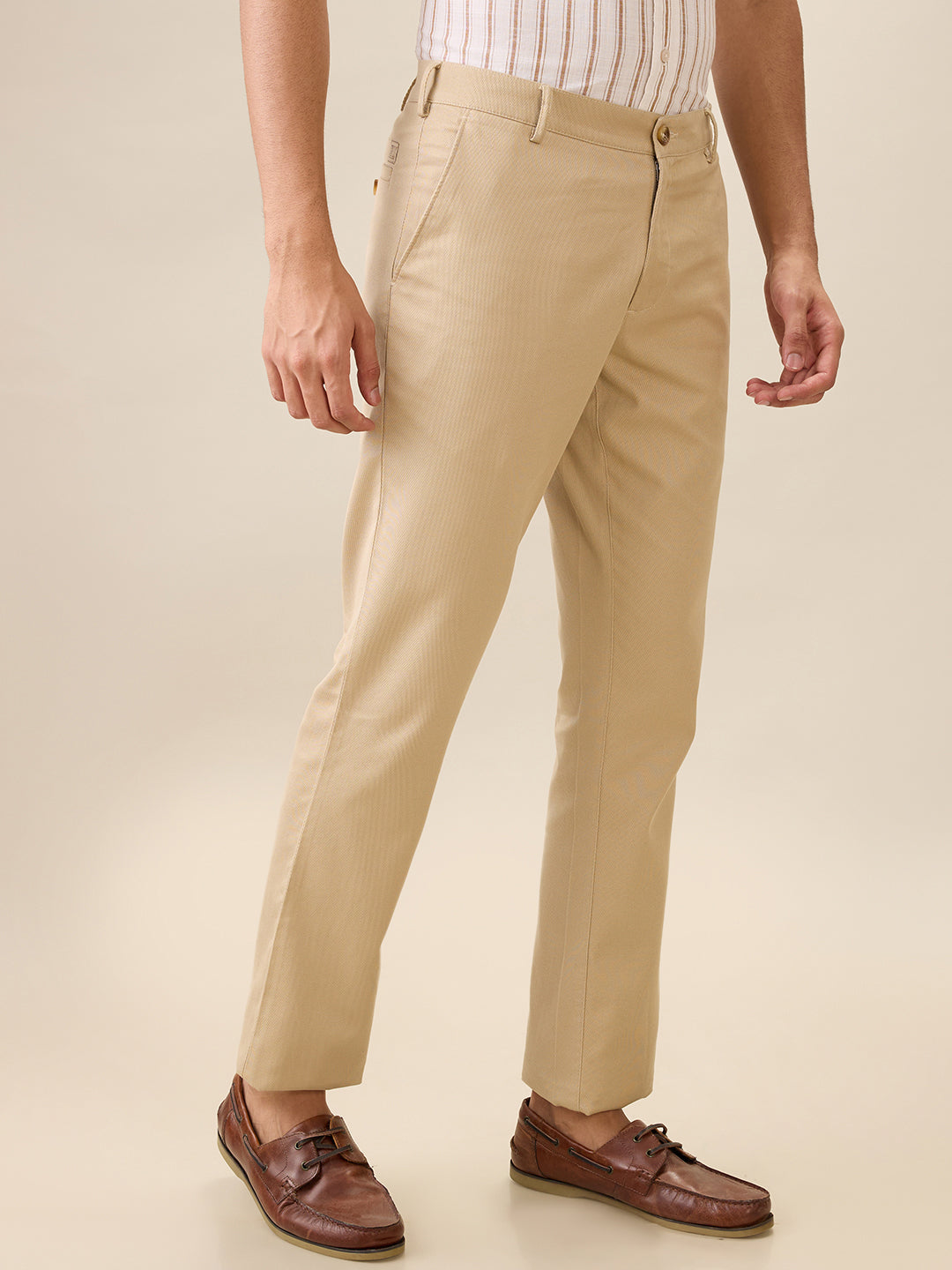 Colorplus Men Khaki Dobby Slim Fit Cotton Trouser