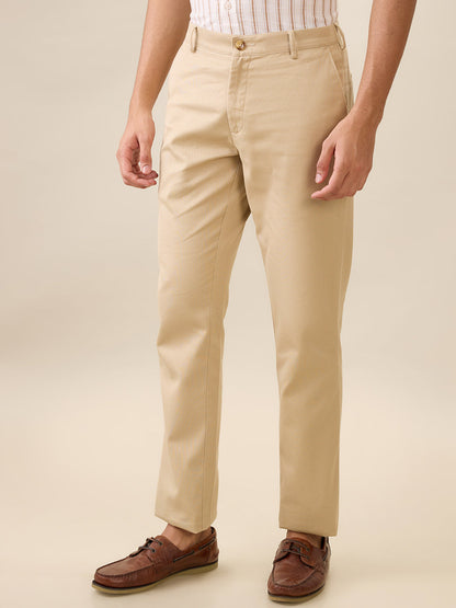 Colorplus Men Khaki Dobby Slim Fit Cotton Trouser