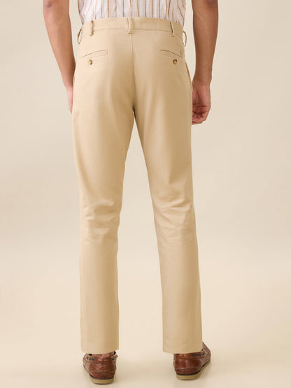 Colorplus Men Khaki Dobby Slim Fit Cotton Trouser
