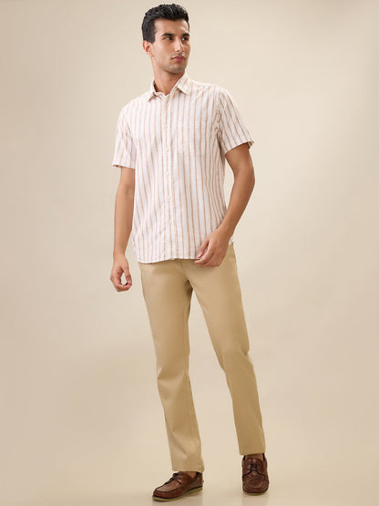 Colorplus Men Khaki Dobby Slim Fit Cotton Trouser