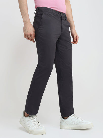 Colorplus Men Grey Twill Slim Fit Cotton Blend Trouser