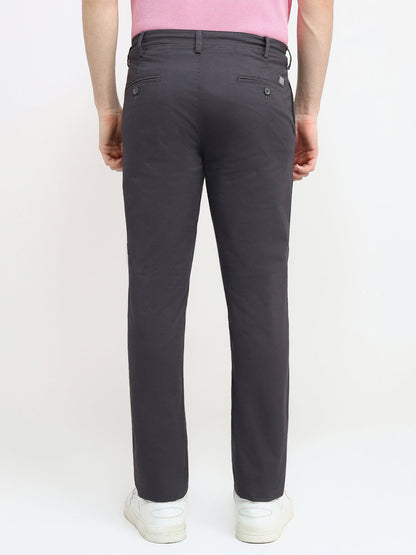 Colorplus Men Grey Twill Slim Fit Cotton Blend Trouser