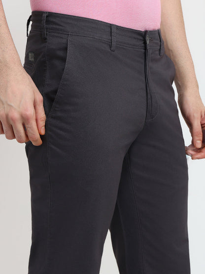 Colorplus Men Grey Twill Slim Fit Cotton Blend Trouser