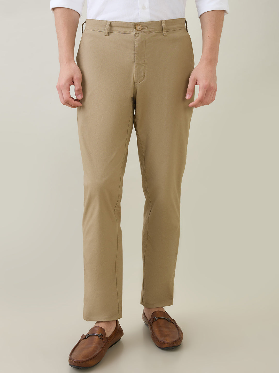 Colorplus Men Khaki Twill Slim Fit Cotton Blend Trouser