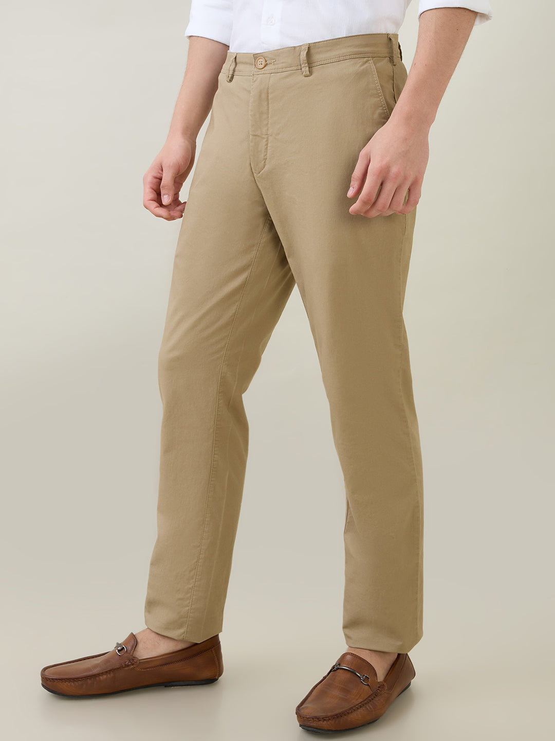 Colorplus Men Khaki Twill Slim Fit Cotton Blend Trouser
