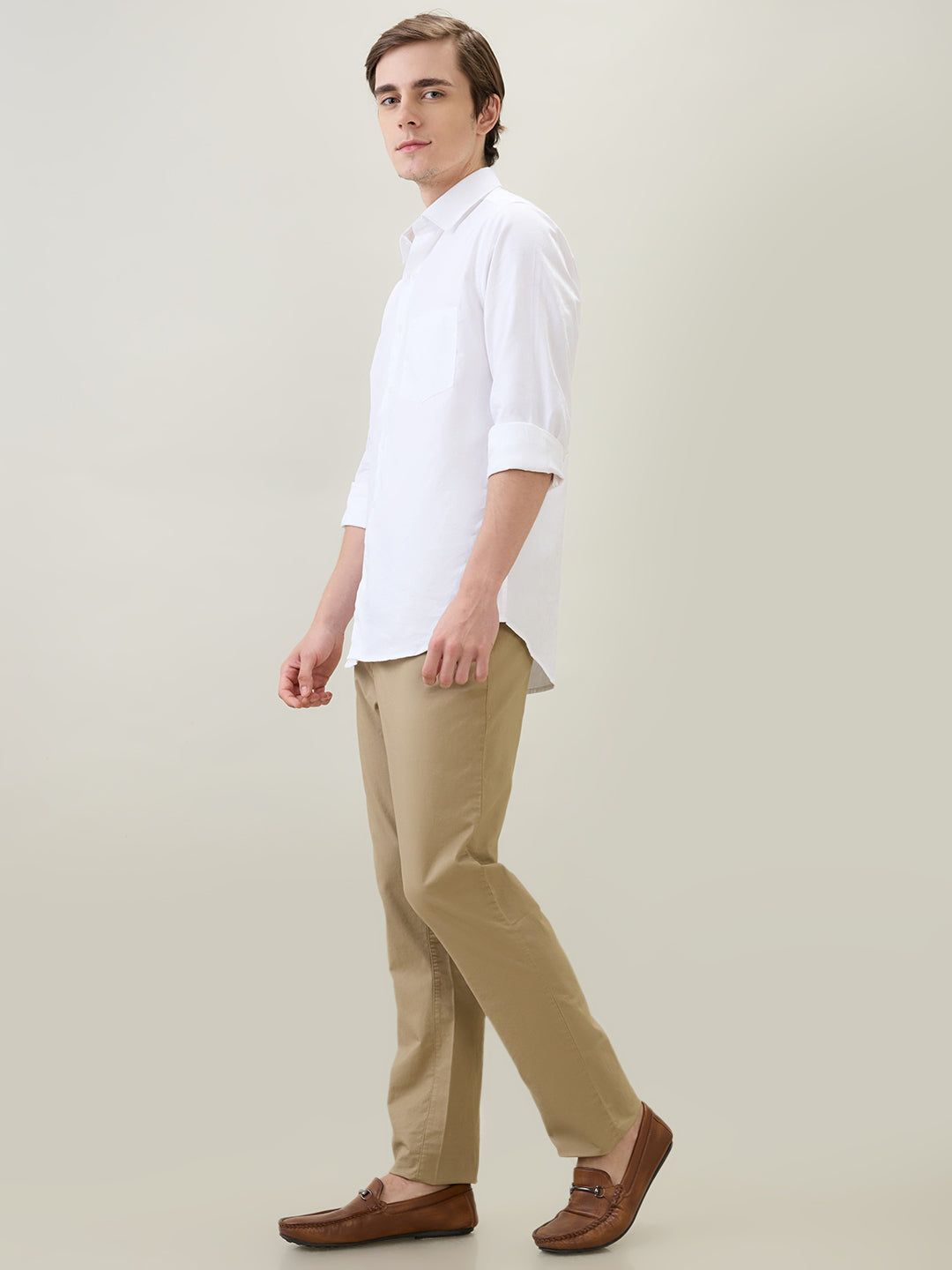 Colorplus Men Khaki Twill Slim Fit Cotton Blend Trouser